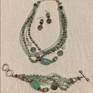Earrings, necklace and bracelet set
